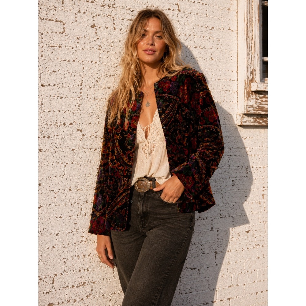 Vintage Zac Sport Velvet Tapestry Jacket Baroque Floral Paisley Dark Academia XL